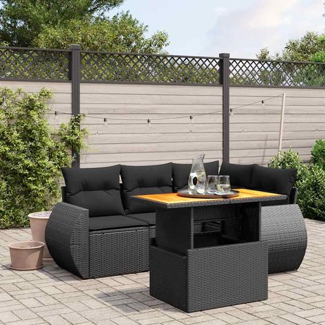 Salon de jardin 5 pièces en résine tressée noir avec coussins et table relevable, 49.2kg - PANGIVO (1/3)