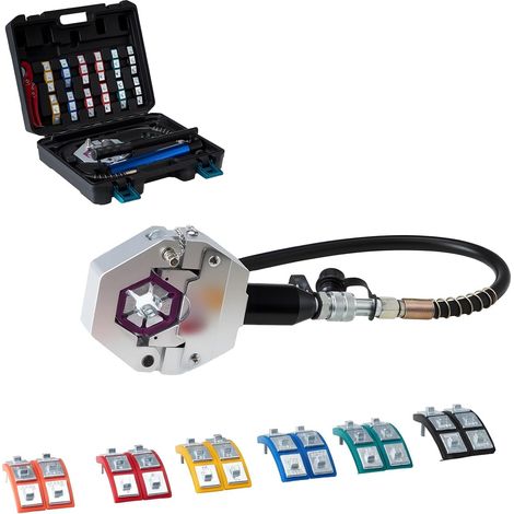 Pince à Sertir Hydraulique Tuyau Climatisation Kit Sertissage Hydraulique de Flexibles pour Réparation Automobile Clim, avec 7 Matrices, Mallette de Transport, Pompe Manuelle, Outil Sertissage (1/5)