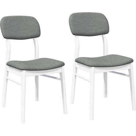 Lot de 2 Chaises à manger，Chaise de cuisine coussins blanc bois massif caoutchouc CFW40292 (1/5)