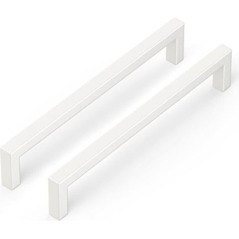 Set of 10 square stainless steel kitchen cabinet handles, white, 128 mm (1/3)
