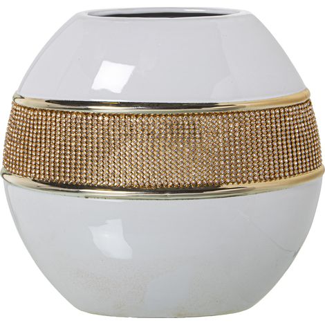 Weiße/goldene Keramikvase mit goldenem Glitzer 24x12x24cmpour Alle Stile, um dem Haus eine Note zu verleihen (1/2)