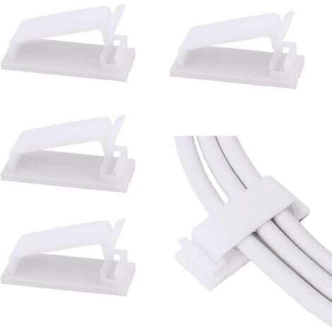 Lot de 50 clips de gestion de câbles auto-adhésifs (blancs), organisateurs de câbles, clips de fil, support de cordon pour TV, PC, câble Ethernet sous le bureau, la maison et le bureau. (1/5)