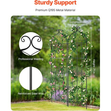 Tuteurs jardin pour plantes grimpantes, 71 x 20 po, lot de 2 en métal antirouille, support rosiers concombres extérieur, treille déco clématites cours pelouses (1/5)