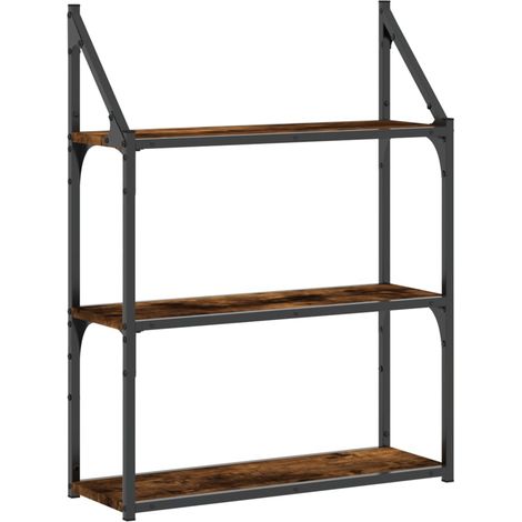 Étagère murale  Étagère flottante 3 niveaux chêne fumé 60x21x78,5 cm (1/5)