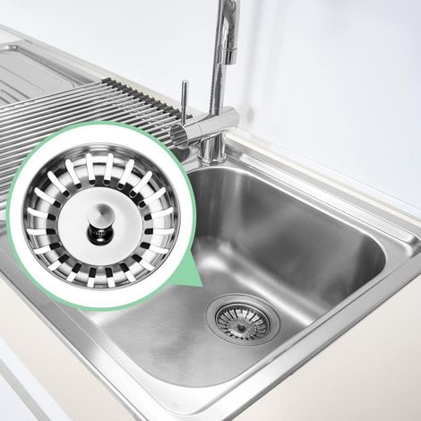 Filtre évier cuisine - 1 pièce filtre / argent - filtre évier cuisine 80 mm inox 304 épaissi bouchon drain attrape cheveux crépine (1/5)