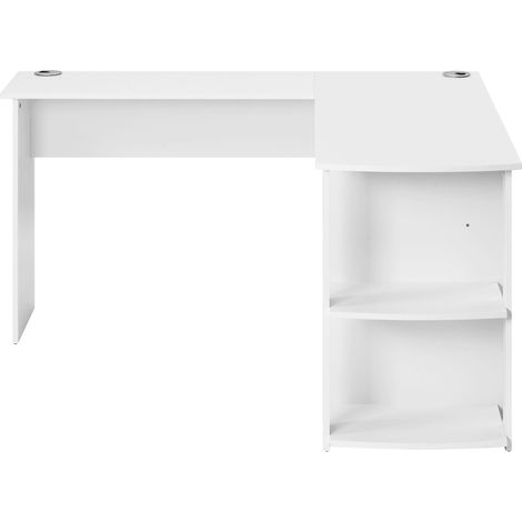 Escritorio esquinero en L 140 cm blanco con 2 estantes MODENUIT (1/5)