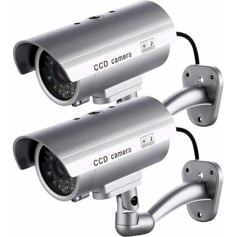 Lot de 2 Caméras Factices ABS Étanches LED Clignotante Rouge Intérieur Extérieur Dissuasion Vol (1/5)