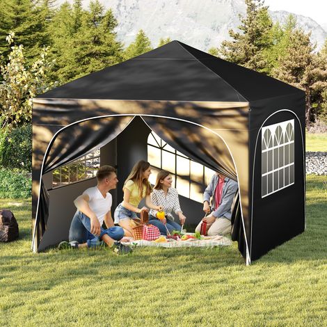 Facile à plier, tente gazebo 3x3 m avec 4 parois amovibles, abri de soleil noir pour plage et extérieur (1/5)
