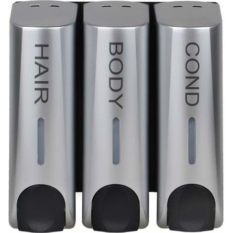 Green Mobility-Lot de 3 distributeurs de savon pour gel douche, shampoing, revitalisant, support mural, support, argent (1/5)