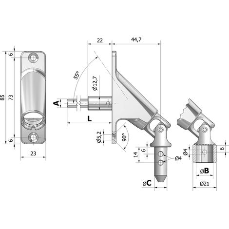 Cherubini Auslass 90° drehbar Zamak vernickelt