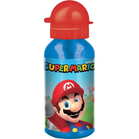 Borraccia Originale Nintendo Super Mario in alluminio per bambini da 500 ml, con tappo di sicurezza e beccuccio richiudibile.
