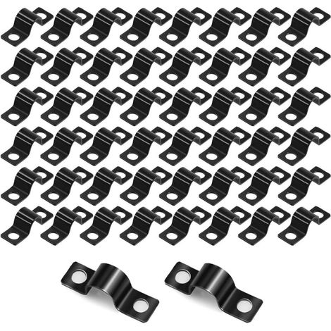 100 Pieces Rigid Wire Mesh Wall Fixing Clips, 2 Holes 6mm, Wall Mounting and Rigid Wire Mesh Fasteners, U-Shaped Cable Clamps for Electrical Wires, Pipes and Cable Management (1/4)