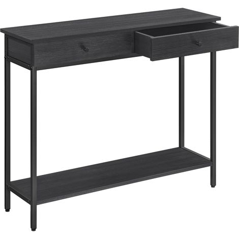 VASAGLE Mesa de Consola, Mesa de Sofá con 2 Cajones, Marco de Acero, Estable, para Pasillo, Dormitorio, Salón, Estilo Industrial, Gris Carbón y Negro Tinta LNT015B07 (1/5)