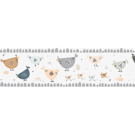 Empapelado con dibujo animales Profhome 403727 cenefa adhesiva ligeramente texturado con dibujo de animales mate gris blanco blanco crema marrón 0,75 m2