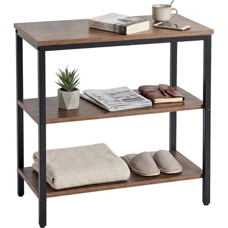 Relaxdays Nachttisch, 3 offene Ablagen, HBT: 61x60x30 cm, Schlafzimmer, eckiger Wohnzimmer-Beistelltisch, braun/schwarz