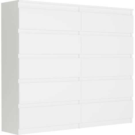Hohe Kommode mit Schubladen Weiß, 120 x 140 x 40 cm Modern R140S10
