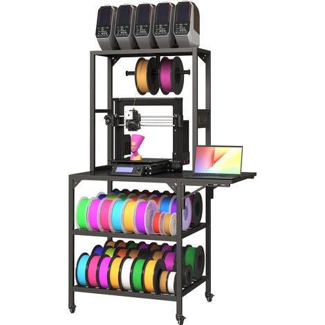 Support d'imprimante 3D, support de table robuste pour imprimante 3D avec étagère à filaments, support de bobine en T avec roulettes, table de travail pour studio d'impression 3D, atelier de bureau à 