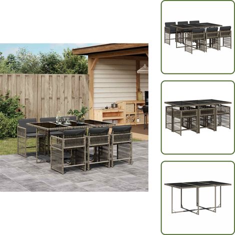 The Living Store Ensemble à manger de jardin et coussins 7 pcs gris rotin - Salon De Jardin - Meuble De Jardin - Set De Salon De Jardin - Mobilier De Jardin - Table De Jardin