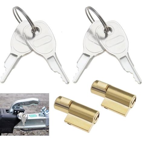 2 Pièces Cadenas Remorque, Verrou d'attelage de Remorque avec 4pcs Clé, Barillet Antivol pour Tete tête d'attelage, Antivol Remorque Clé Compatible avec Remorque Earth Daxara Maypole (1/5)