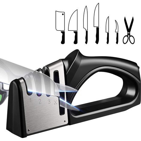 Afilador de cuchillos profesional, afilador de cuchillos 4 en 1, afilador manual con base antideslizante para cuchillos de cocina y tijeras. (1/5)