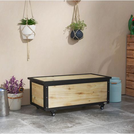 Arcón almacenamiento exterior con ruedas madera natural HAVRYA (1/4)