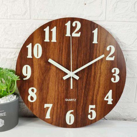 Horloge murale lumineuse effet bois, horloge murale décorative moderne et silencieuse, grand cadran de 30 cm (1/4)