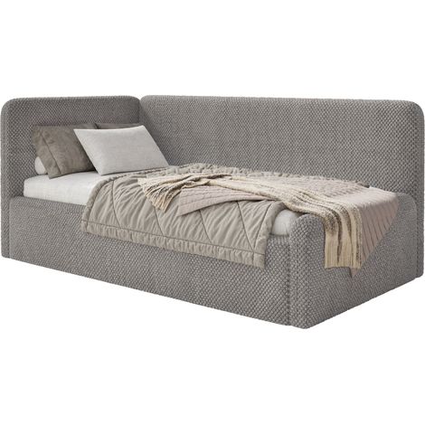 Selsey Fanko – Jugendbett 90x200 cm mit Matratze, Kopfteil links, Plüsch, Taupe (1/5)