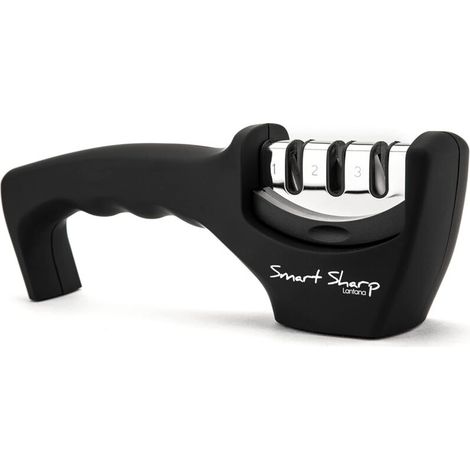 Smart Sharp 3-phase sharpener - for kitchen knives - professional result/ergonomic design - ceramic stone/tungsten carbide/diamond - black/chrome finish
