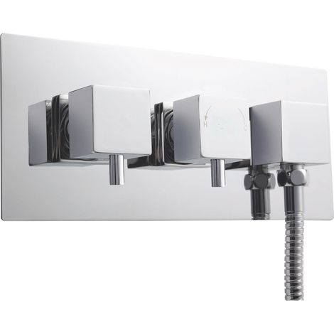 Square Concealed Twin Thermostatic Shower Valve With Diverter (1 Outlet) - Chrome - Balterley
