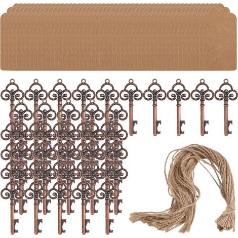 Lot de 50 ouvre-bouteilles en forme de clé avec étiquettes, cadeau de mariage en forme de squelette pour une décoration rustique (1/5)