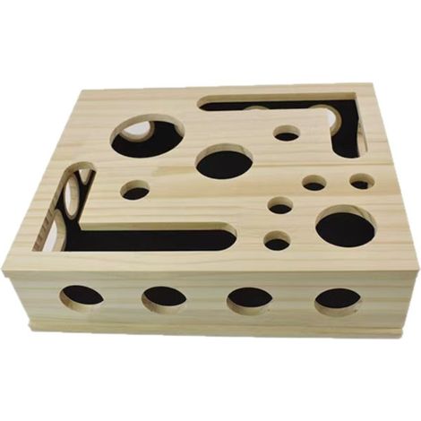 Boîte à s en bois massif en forme de labyrinthe amusant pour chat, griffoir carré, boîte de jeu interactive pour chat,  anti-ennui et d'auto-amusement