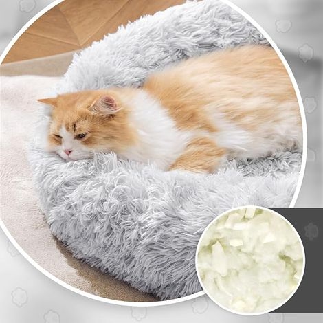 Dog Bed, 70 cm, Basket for Large Cats Light Grey plush, filling, non-slip base, machine washable, sleeping for cats (1/4)
