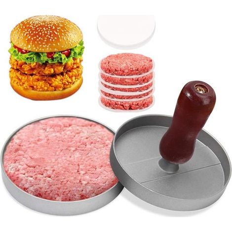 Presse à Burger, Presse à hamburger en aluminium, avec 100 feuilles de papier ciré (1/4)