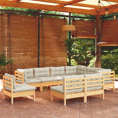 9-tlg. Garten-Lounge-Set mit Creme Kissen Massivholz Kiefer vidaXL (1/5)