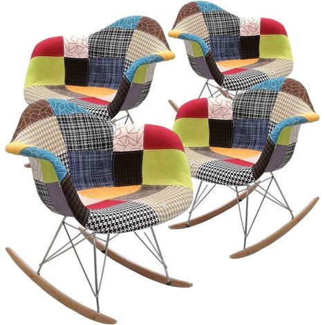 SET 4 POLTRONE PATCHWORK A DONDOLO IN TESSUTO CON GAMBE IN LEGNO 69 X 69 CM (1/2)