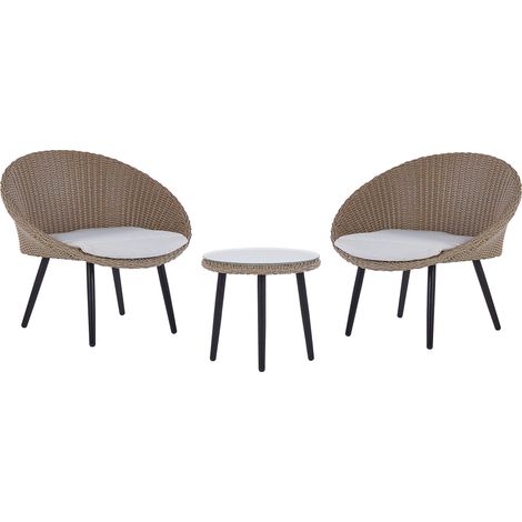 Conjunto de jardín beige ratán sintético mesa de centro 2 sillas cojines moderno exterior Ortigia