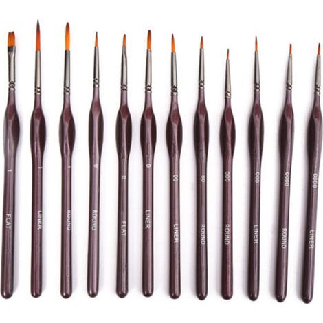 12 Pcs Pinceaux Fins Pinceaux Peinture Professionnels Pinceaux Miniatures pour Acrylique Huile (1/5)