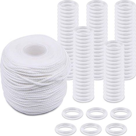 Einzelhandel mit 50 Meter langen weißen Zugkordeln, römischen Ringen, 100-teiligem Set, Zubehör für Zugkordeln von Jalousien. (1/5)