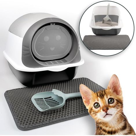 1 Bac à litière, couvercle, filtre à charbon, tapis, pelle, pour chat, intérieur (1/5)