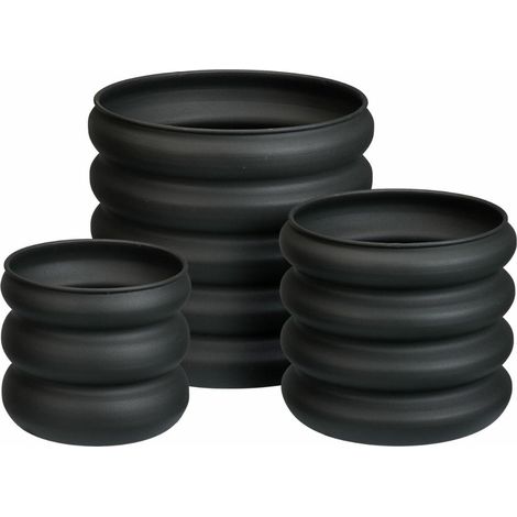 Schwarzes rundes Metallblumentopf-Set, 3-teilig (1/3)