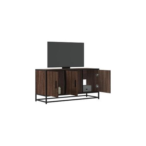 Meuble TV chêne marron 100x35x50 bois d'ingénierie et métal (1/5)