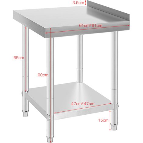 WYCTIN®Mesa de trabajo de acero inoxidable de primera calidad 61×61×90 cm - con protector contra salpicaduras profesional