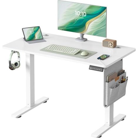 Bureau électrique assis-debout réglable en hauteur 100 x 60 x 72-120 cm 4 hauteurs mémorisables design moderne en aggloméré blanc (1/2)