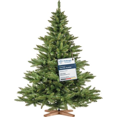 Sapin de Noël artificiel 180 cm Nordmann vert – Arbre fabriqué à la main en Europe – Branches denses et pied en bois – Fairytrees (1/5)