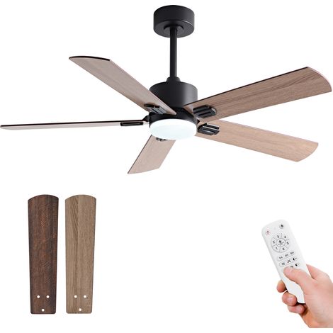 Ventilatore da soffitto 42 pollici con luce LED, nero, telecomando, 5 pale (1/5)