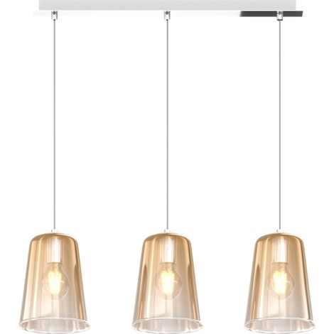 Sospensione Contemporanea Rett. Shaded Metallo Cromo Vetro Ambra 3 Luci E27 (1/3)