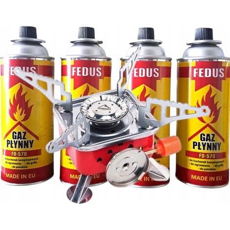Mini fornello a gas portatile pieghevole per turisti, 4 cartucce da 400 ml Fedus