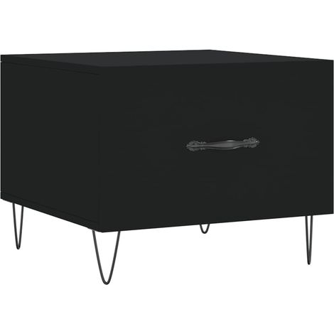 Table basse avec tiroir design moderne et contemporain 50 x 50 x 40 cm bois d'ingénierie noir et fer DEC039669