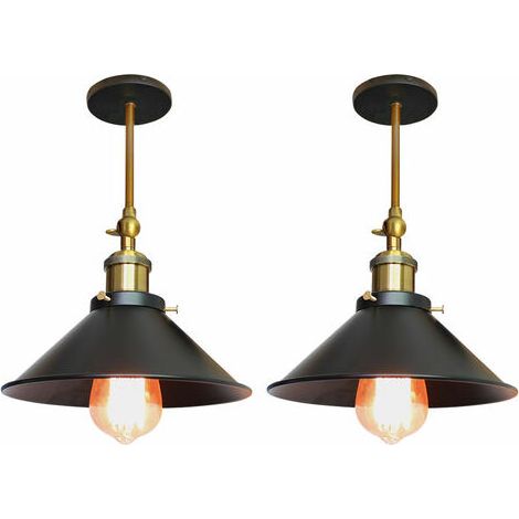 Set of 2 Adjustable Industrial Wall Light Ceiling Light E27 Hat Shape for Living Room Hallway Bar - Black 22cm - Black (1/5)
