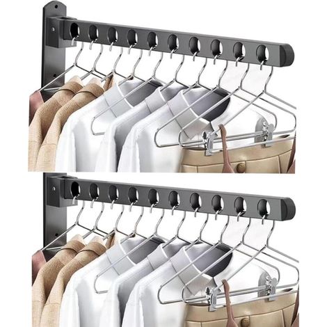 Séchoir à linge pliable - mural - pivotant à 90° - pour balcon, salle de bain, buanderie, 10 trous, 2 pièces. (1/5)